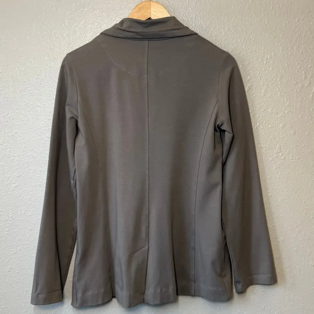 Eileen Fisher Sweatshirt Organic Cotton Jersey High Collar Zip Jacket Taupe XS